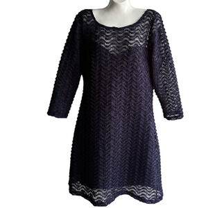 Halo Blue Lace Sheath Dress with 3/4 Sleeves and Scoop Neck  size Large